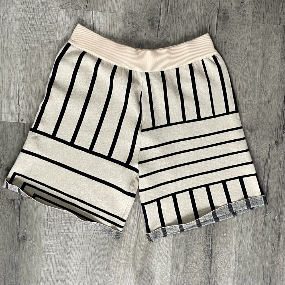 Striped Knit Bermuda Shorts in Cream and Black